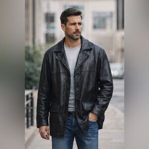 🖤 Authentic Adler Leather Jacket Mens Medium Black Vintage Button Front Coat